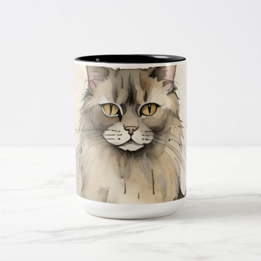 Maine Coon Watercolor Illustration Zweifarbige Tasse (Mittel)