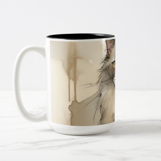 Maine Coon Watercolor Illustration Zweifarbige Tasse (Links)