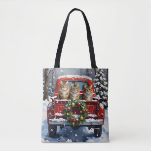 Maine Coon Weihnachten Rotes Lastwagen Ferien Tasche