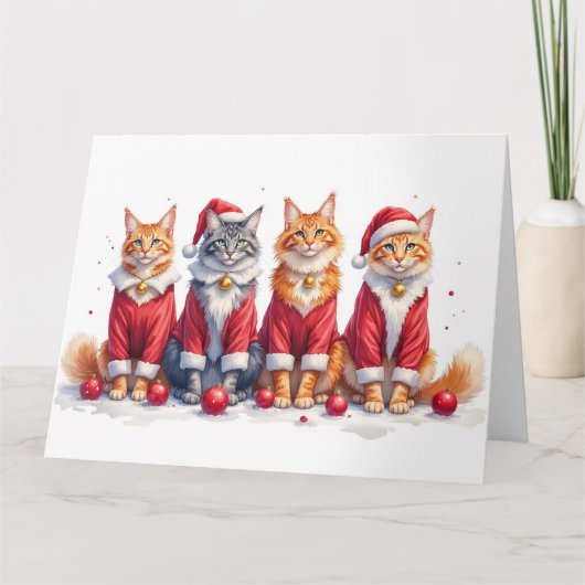 Maine Coon Weihnachtskleid Santa Hut Karte (Vorderseite)