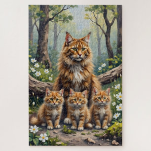 Maine Coon Woodland Bloom Kunst Puzzle