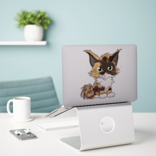 Maine coon Zeichnung Aufkleber (Laptop auf Schreibtisch)