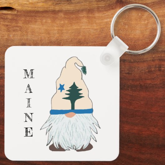 Maine Flag Gnome Hat Schlüsselanhänger (Rückseite)