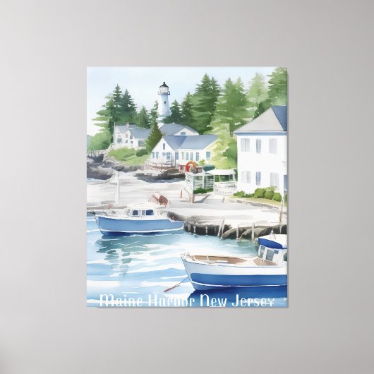 Maine Harbour New Jersey Wasserfarben Kunst Leinwanddruck (Vorderseite)