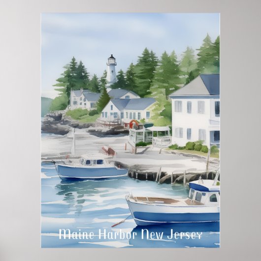Maine Harbour New Jersey Wasserfarben Kunst Poster (Vorne)