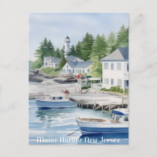 Maine Harbour New Jersey Wasserfarben Kunst Postkarte (Vorderseite)