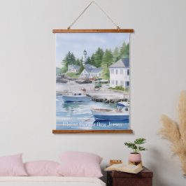 Maine Harbour New Jersey Wasserfarben Kunst Wandteppich Mit Holzrahmen