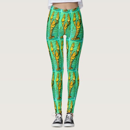 Maine-Hummer auf Grün Leggings (Vorderseite)