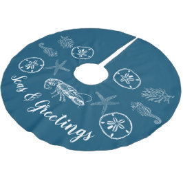 Maine Hummer und Muscheln Baumrock Polyester Weihnachtsbaumdecke