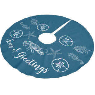 Maine Hummer und Muscheln Baumrock Polyester Weihnachtsbaumdecke