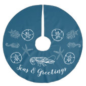 Maine Hummer und Muscheln Baumrock Polyester Weihnachtsbaumdecke (Vorderseite)