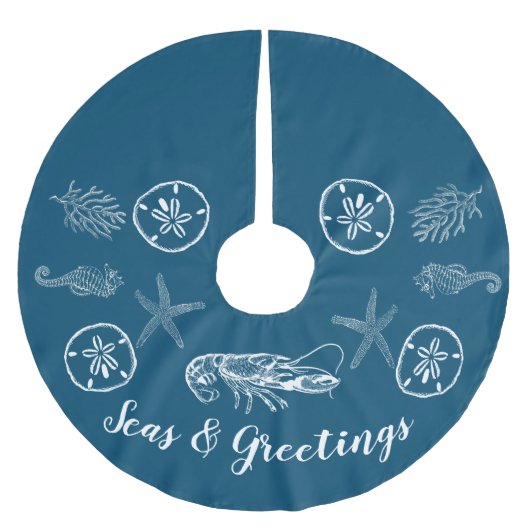 Maine Hummer und Muscheln Baumrock Polyester Weihnachtsbaumdecke (Vorderseite)