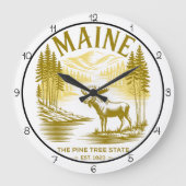 Maine Kiefernbaum-Staats-Elch Große Wanduhr (Vorderseite)