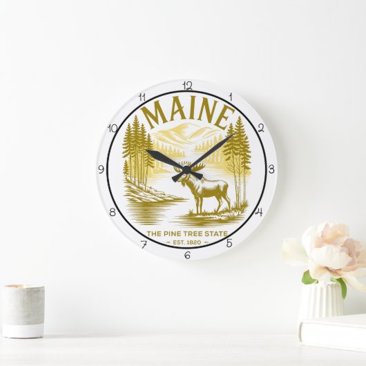 Maine Kiefernbaum-Staats-Elch Große Wanduhr (Zuhause)