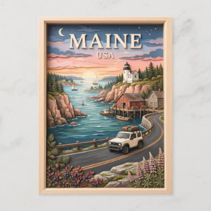 Maine Küstenstraßen-Trip Leuchtturm Vintage-Textur Postkarte