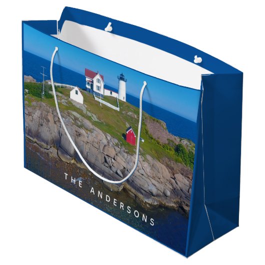 Maine-Leuchtturm Große Geschenktüte (Rückseite Schrägansicht)