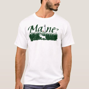 Maine, Leuchtturm, Kiefern, Silhouette Elch T-Shirt