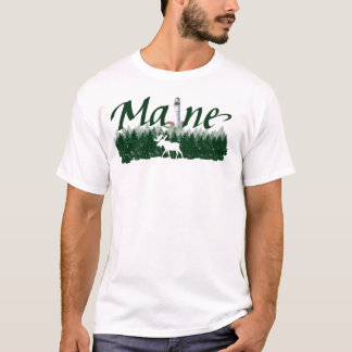 Maine, Leuchtturm, Kiefern, Silhouette Elch T-Shirt