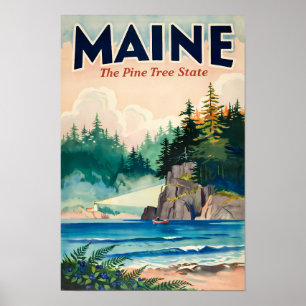Maine Leuchtturm-Malerische Illustration Reise Kun Poster