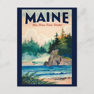 Maine Leuchtturm-Malerische Illustration Reise Kun Postkarte