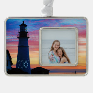 Maine-Leuchtturm Rahmen-Ornament Silber