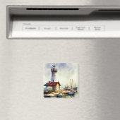 Maine Leuchtturm und Boote Wasserfarbene Kunst, Di Magnet (In Situ (Geschirrspüler))