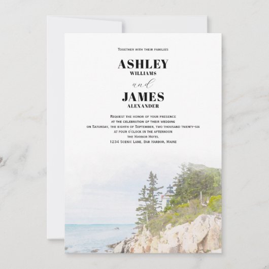 Maine Lighthouse Acadia Nationalpark Wedding Einladung (Vorderseite)