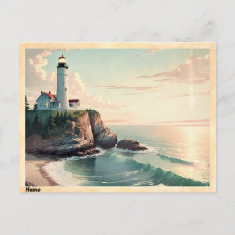 Maine Lighthouse auf einer Klippe Vintag Postkarte