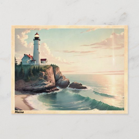 Maine Lighthouse auf einer Klippe Vintag Postkarte (Vorderseite)