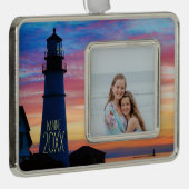 Maine Lighthouse Foto Rahmen-Ornament Silber (Rechts)