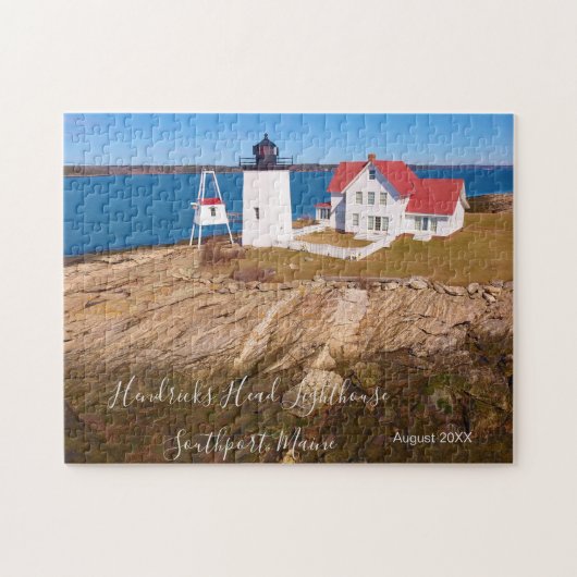 Maine Lighthouse Hendricks Head Datum besucht Puzzle (Horizontal)