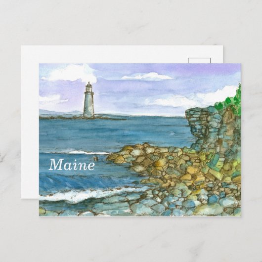 Maine Lighthouse Rocks Calm Ocean Postkarte (Vorne/Hinten)
