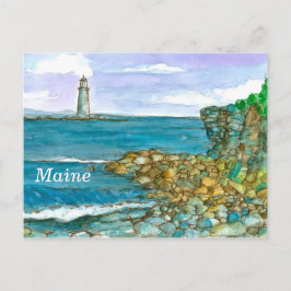 Maine Lighthouse Rocks Calm Ocean Postkarte
