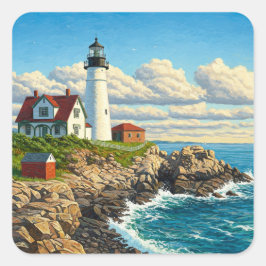Maine Lighthouse Travel Quadratischer Aufkleber