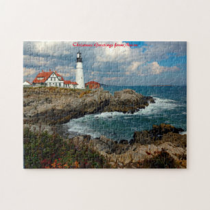 Maine Lighthouse. Weihnachtsgrüße Puzzle
