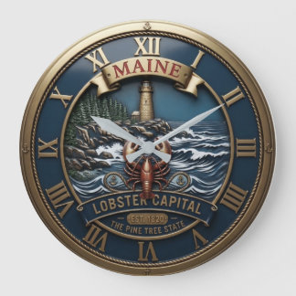 Maine Lobster Capital Gold Blue Große Wanduhr