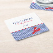 Maine Lobster Red Preppy Gingham Blue Custom Rechteckiger Pappuntersetzer (angewinkelt)