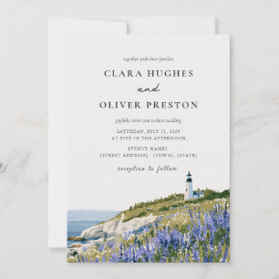 Maine Lupine Leuchtturm Küstenwasserfarben-Hochzei Einladung