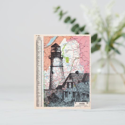 Maine Map Art Postkarte (Stehend Vorderseite)