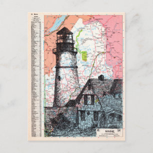 Maine Map Art Postkarte