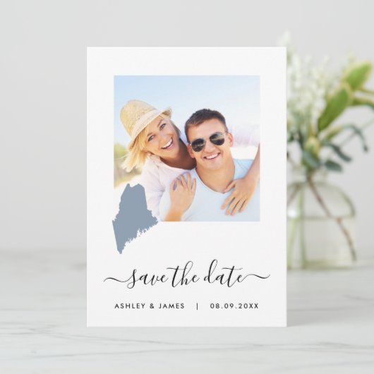 Maine Map Foto Hochfahren Speichern der Datumskart Save The Date (Stehend Vorderseite)