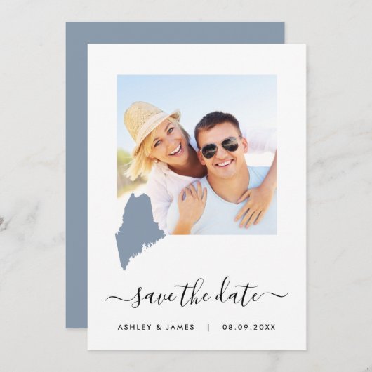 Maine Map Foto Hochfahren Speichern der Datumskart Save The Date (Vorne/Hinten)