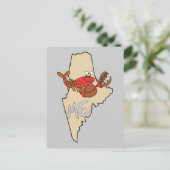 Maine ME Cartoon Map mit Hummer Art Postkarte (Stehend Vorderseite)