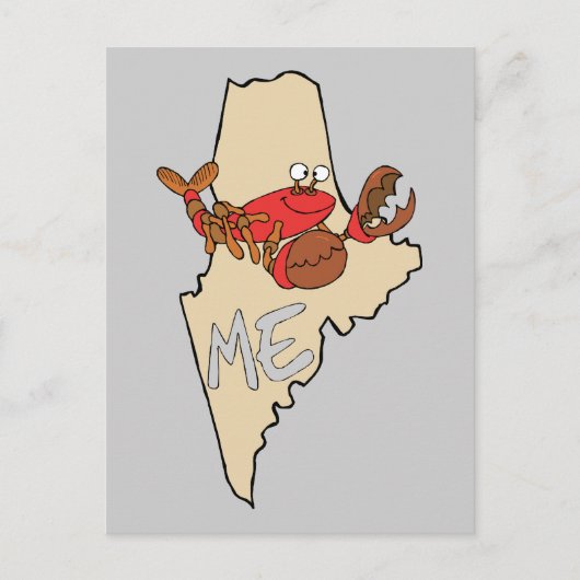 Maine ME Cartoon Map mit Hummer Art Postkarte (Vorderseite)