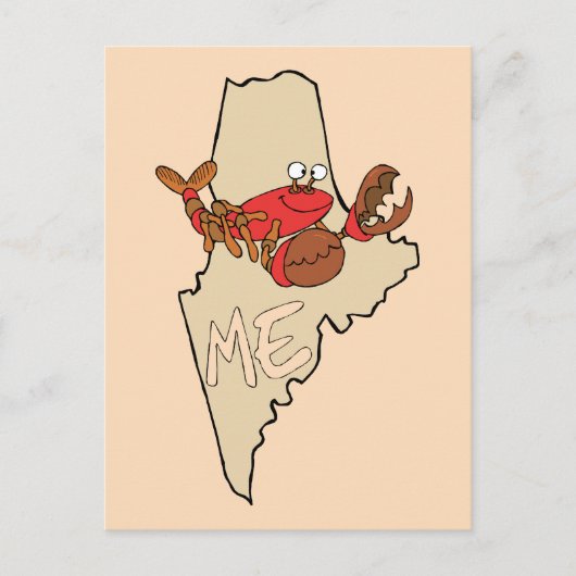 Maine ME Cartoon Map with Lobster Art Postcard Postkarte (Vorderseite)