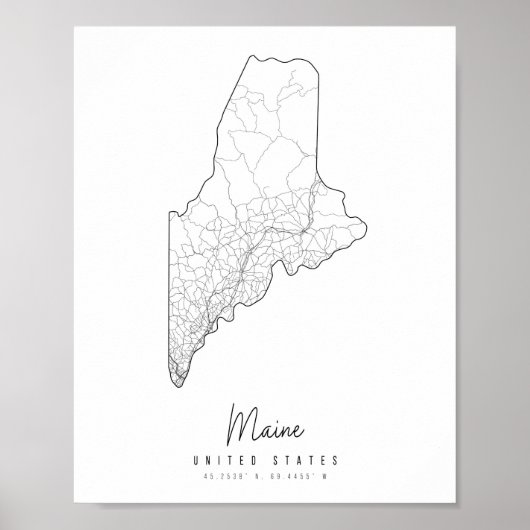Maine Minimal Street Map Poster (Vorne)