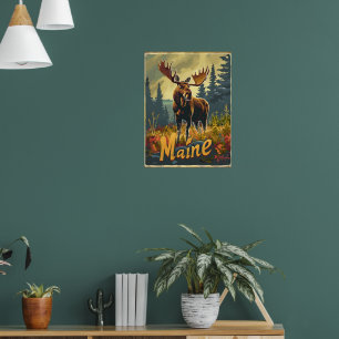 Maine Moose Vintag Poster