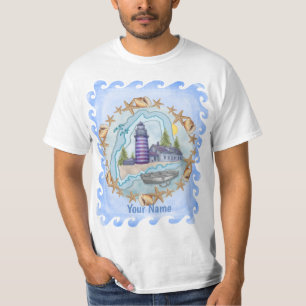 Maine Muscheln Lighthouse T - Shirt