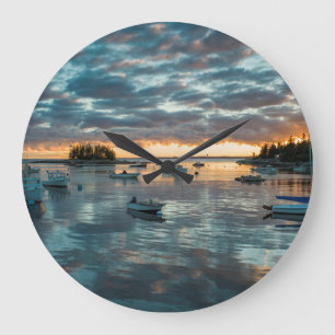 Maine, Newagen, Sonnenuntergang Hafen 1 Große Wanduhr