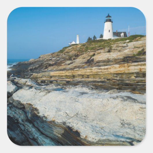 Maine, Pemaquid Point, Pemaquid Point Lighthouse Quadratischer Aufkleber (Vorderseite)